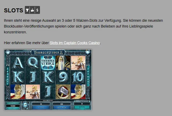 Captain Cooks Casino Spiele